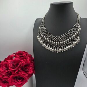 Statement‎ Choker Necklace Oxidized Silver Boho Bib Pendant Festival Fairycore